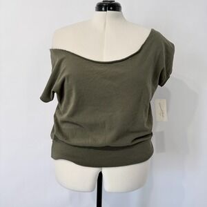 Universal Thread Off the Shoulder Short Sleeve Sweatshirt Womens XL Olive Green